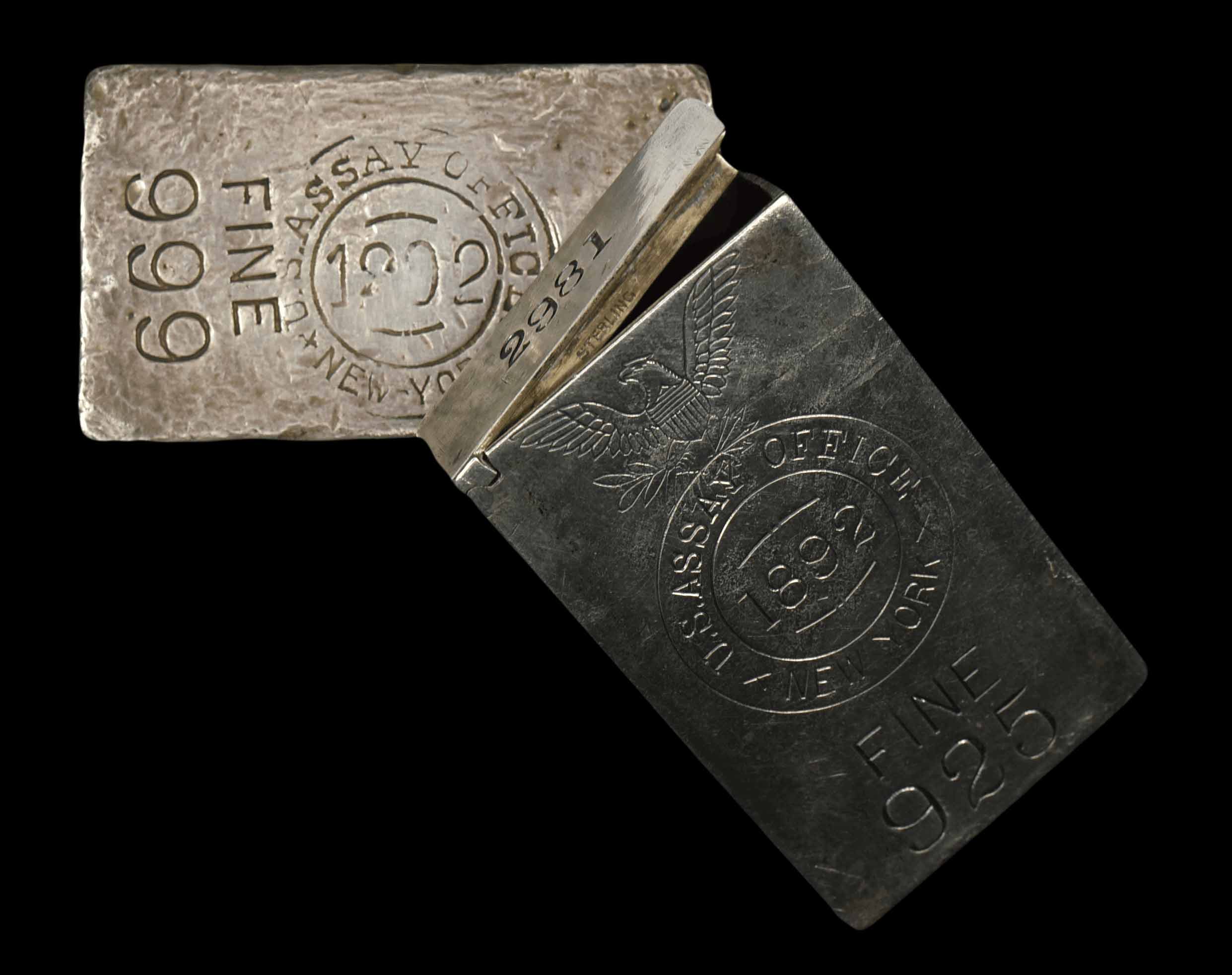 1892 New York Assay Office Silver Ingot & Antique Match Safe